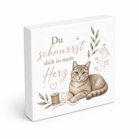 Holzbild In 15X15 Cm Du Schnurrst Mein Herz - Katze Holzdeko Mit Spruch: Du