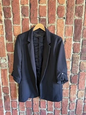 Zara Womens Blue Long Sleeve Blazer Jacket Open Front Size Large