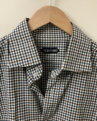 vguc TOM FORD Dress Shirt Brown/Green/Turquoise/White 44/17.5