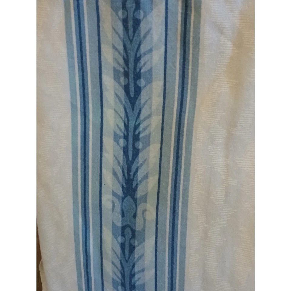 Vintage Springs twin flat sheet blue white stripe ruffled edge cotton blend - Image 2 of 3