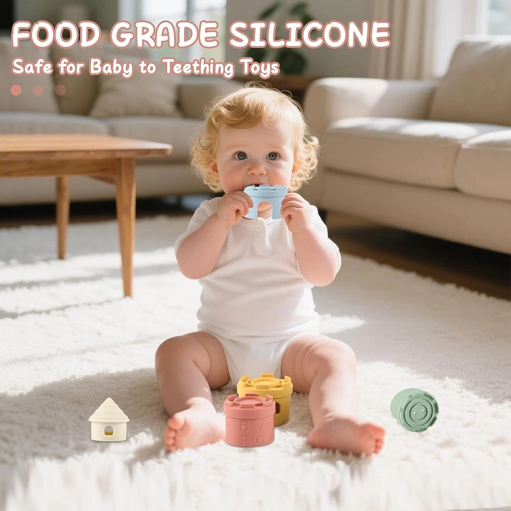 Developmental Bath Stacking Toy , Food-Grade Silicone Castle fits Children Play