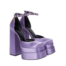 NIB Versace Aevitas IT 39.5 US 9.5 Platform Purple Orchid Satin Pump Crystal