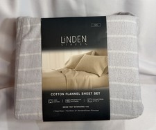 Linden Street Twin Size Flannel Sheet Set Winter Gray Stripe Flat Fitted T13
