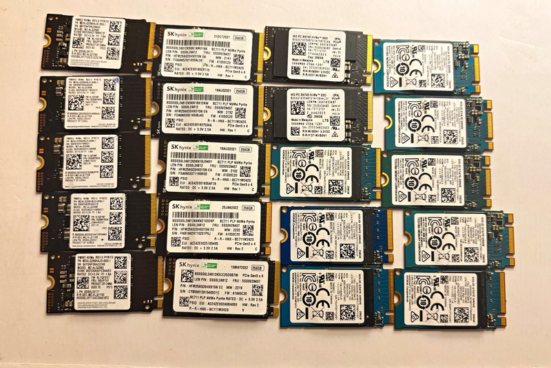 Mixed Marjor Brands 256GB M.2 2242 SSD - Lot of 20