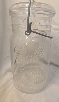 Vintage Ball Eclipse Wide Mouth Clear Glass Mason Jar / Lid & Wire Bail Made USA