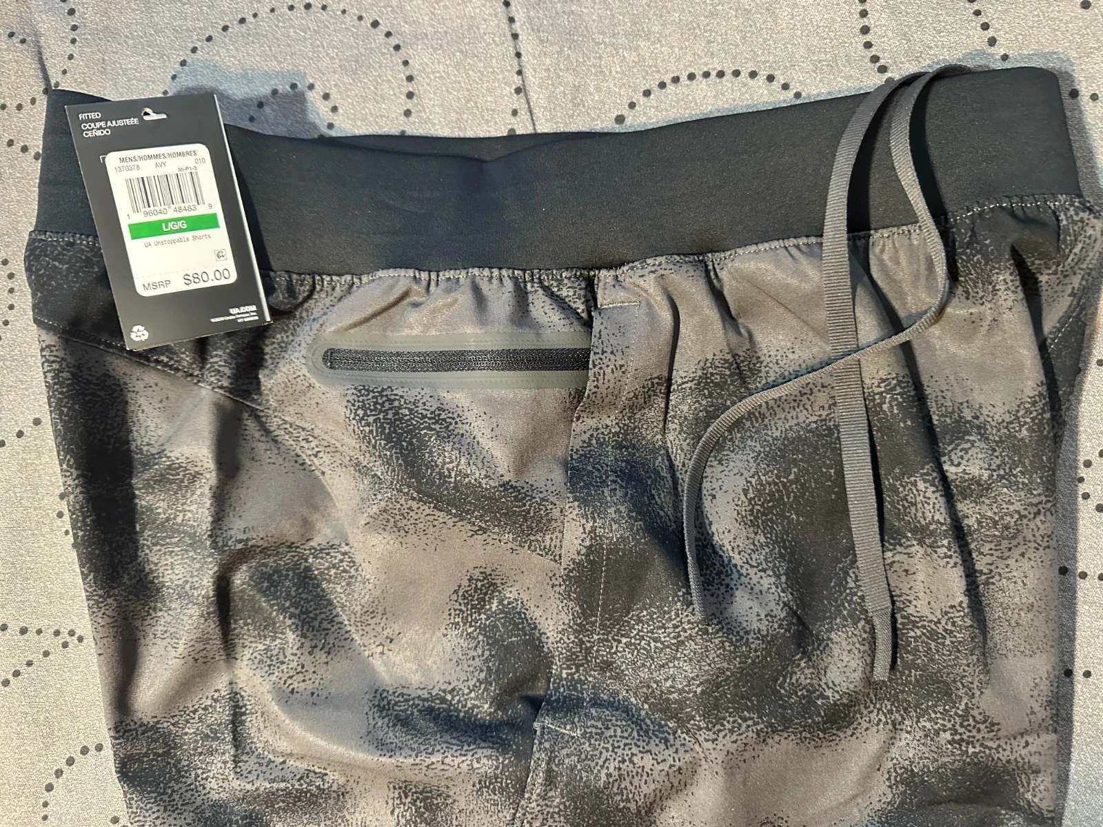 UNDER ARMOUR UNSTOPPABLE FITTED PRINT BLACK & GRAY SHORTS SIZE L MEN NWT $80.00