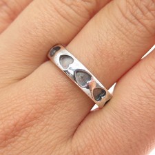 925 Sterling Silver Vintage Heart Oxidized All Around Band Ring Size 8