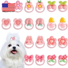 20Pcs Dog Hair Bows with Rubber Bands, Pink Flower Bowknot Cherry Mix Style Cute