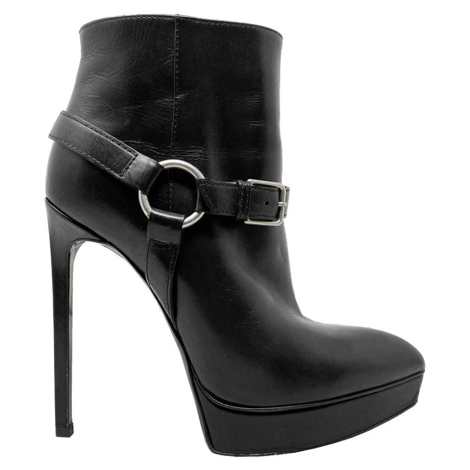 Saint Laurent Janis 120 Arnés Plataforma Cuero Botas Negro Talla 36 Foto 3 de 4