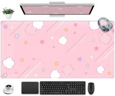 Pink Mouse Pad Large Desk Mat Gaming, Kawaii Desk Pads Stars Mouse Mat XXL Cu...