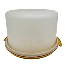 Vintage Tupperware Cake Taker Carrier 11" Base Lid Harvest Gold Yellow Round