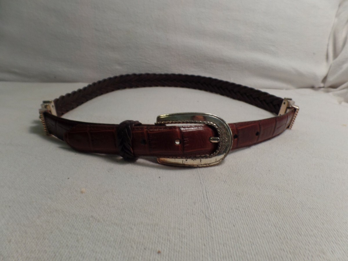 Brighton, silver, and alligator western style  leather belt Brighton Brown Croc Embossed Leather Silver Rabbit Bunny  main image 2