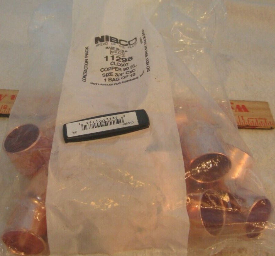 Nibco 607 3/4" C x C Copper 90 Elbow   10ct CONTRACOR PACK 11298 PIPE FITTINGS