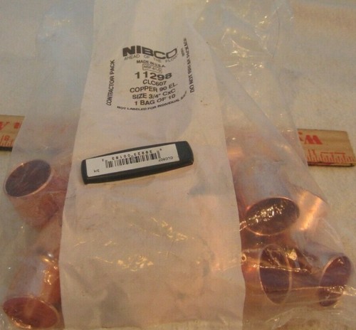 Nibco 607 3/4" C x C Copper 90 Elbow 10ct CONTRACOR PACK 11298 PIPE FITTINGS