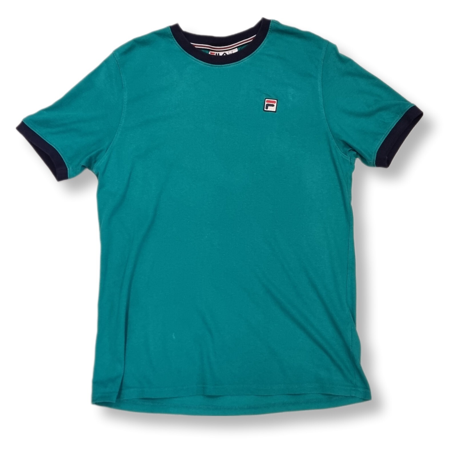 T shirt vintage retrò Fila verde manica corta aderente maglia cotone taglia media