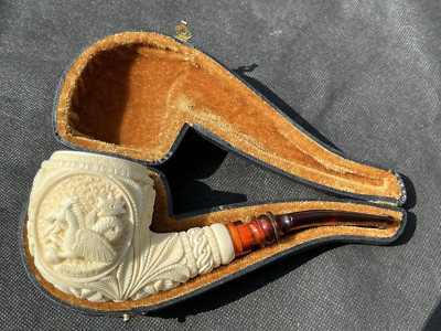 Vintage Sevket geschnitzte Block Meerschaumpfeife Drachen unbenutzt P18