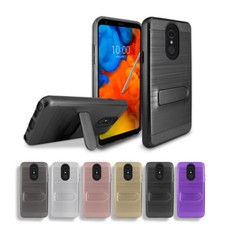 Funda protectora a prueba de golpes con soporte de ranura para tarjeta con cepillo de metal para LG Stylo 4 / Q710