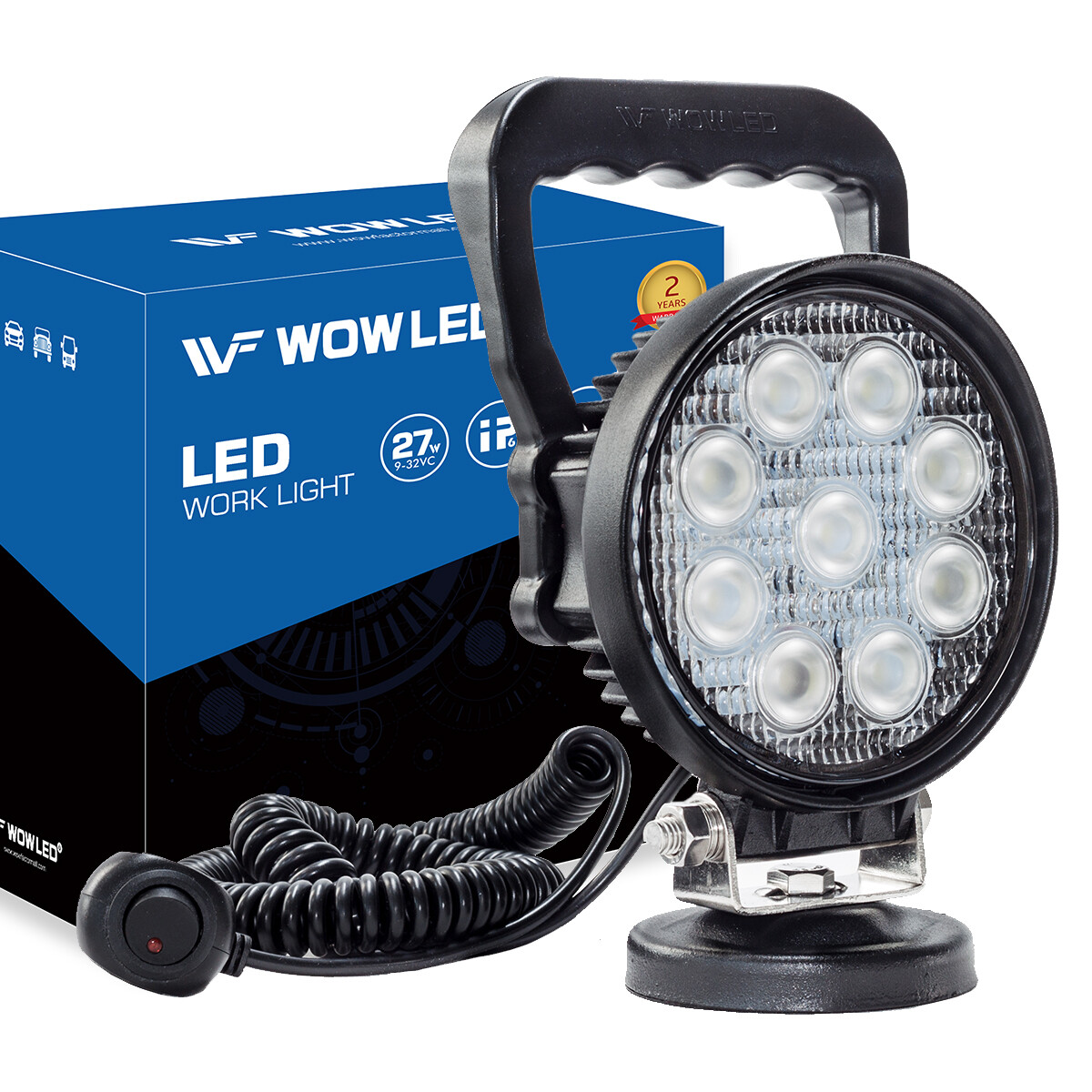 WOWLED Portable Magnetic Base Round 27W Work Light Floodlight Truck Car Lamp LED