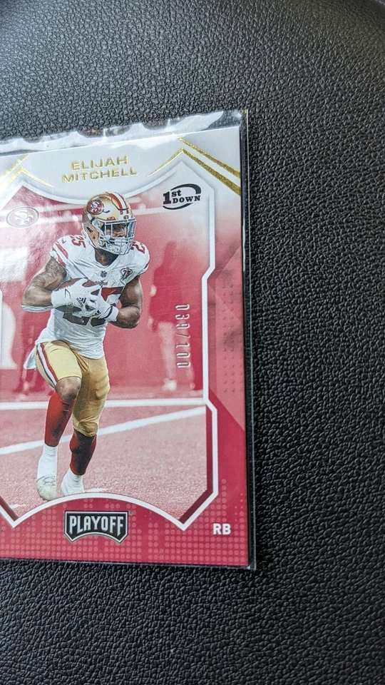 2021 Panini Playoff Rookies 1st Down Parallel/100 Elijah Mitchell #292 Rookie RC - Image 3 of 4
