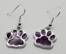 Purple Puppy Paw fishhook earrings