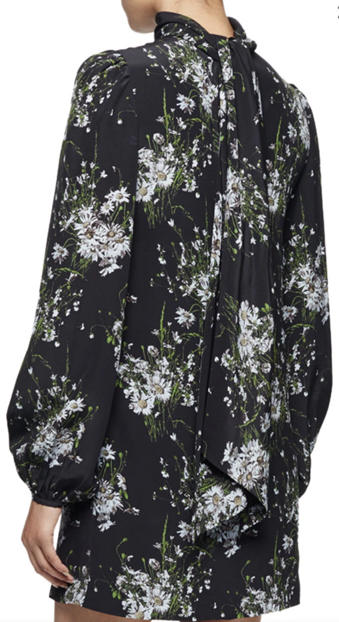 Abito a turni Alexander McQueen cravatta in seta collo a turtleneck $1 785 floreale nero blu