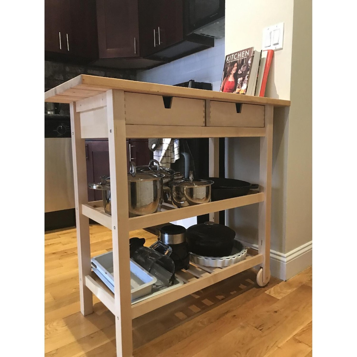 New IKEA FORHOJA White Solid Birch Kitchen Cart (39 ⅜x16 ⅞