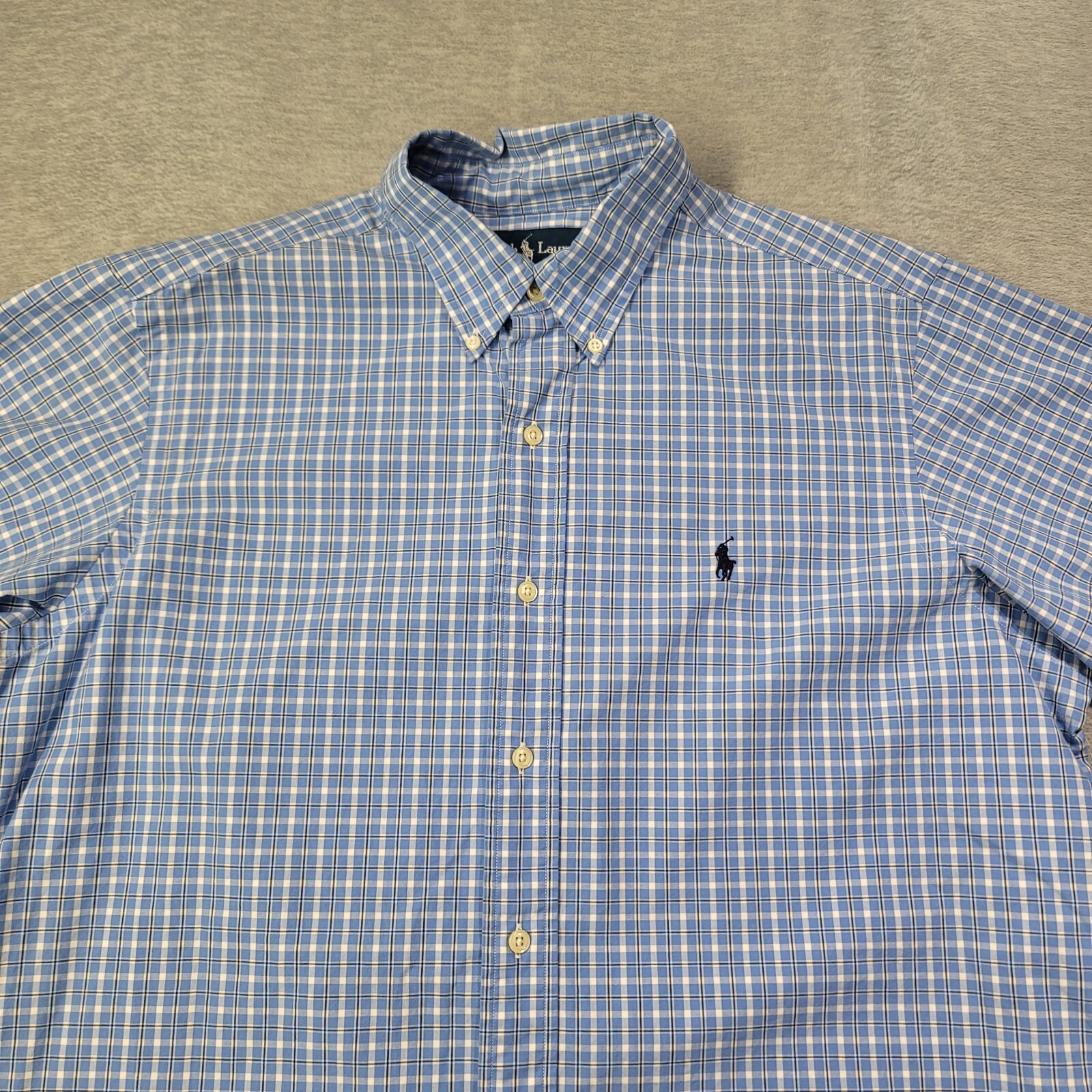 Polo Ralph Lauren Shirt Mens Large Blue Plaid Classic Fit Button Down Pony