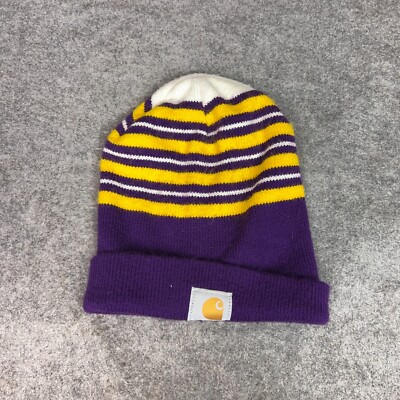 Carhartt Mens Hat One Size Purple Yellow Beanie Logo Workwear