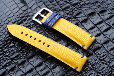 20mm yellow stingray without pearl leather handmade watch strap RWST01