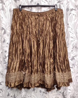 5X CATHERINES ADDED DIMENSIONS LONG/MAXI GOLD A-LINE CRINKLE SEQUINED SKIRT NEW
