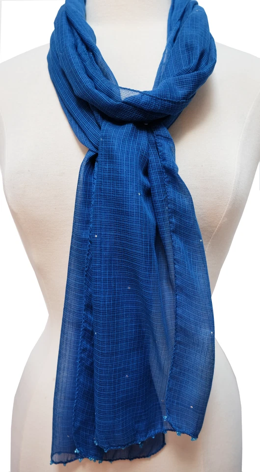 Bufanda estampada en bloque a mano - aguas profundas - 12" x 86" - algodón/seda Foto 3 de 3