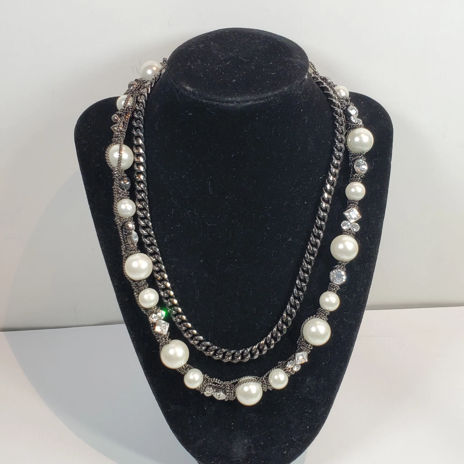 Collana Givenchy perle e cristalli e catena doppio filo canna di fucile