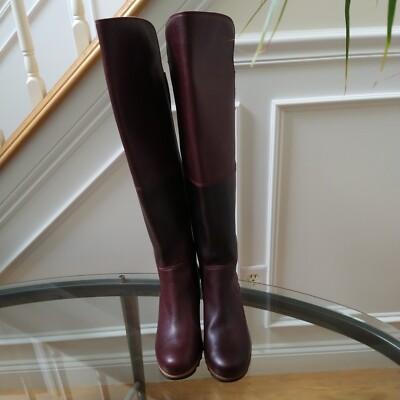 Sorel Fiona OTK Over The Knee Lux Rich Wine Leather Waterproof Boot Wedge  Sz