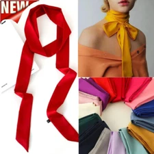 Long Silk Skinny Scarf Women Neck Hair Band Solid Foulard Neckerchief Hairscarf☾