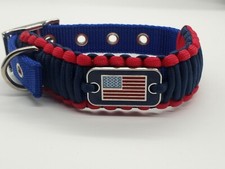 Paracord Adjustable Dog Collar Patriotic American Flag Strong Sturdy Quality