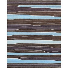 8'2"x10'1" Hand Woven Brown And Blue Mountain Design Flat Weave Kilim Rug R60038