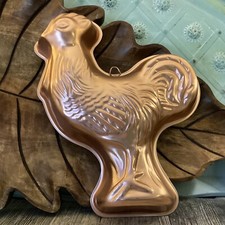Vintage 60s Copper Tin Lined Rooster Mold Wall Decor Hanging Chicken Farmhouse