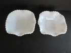 vtg 2 diamond point scalloped/ruffled edge 6" square milk glass bowls