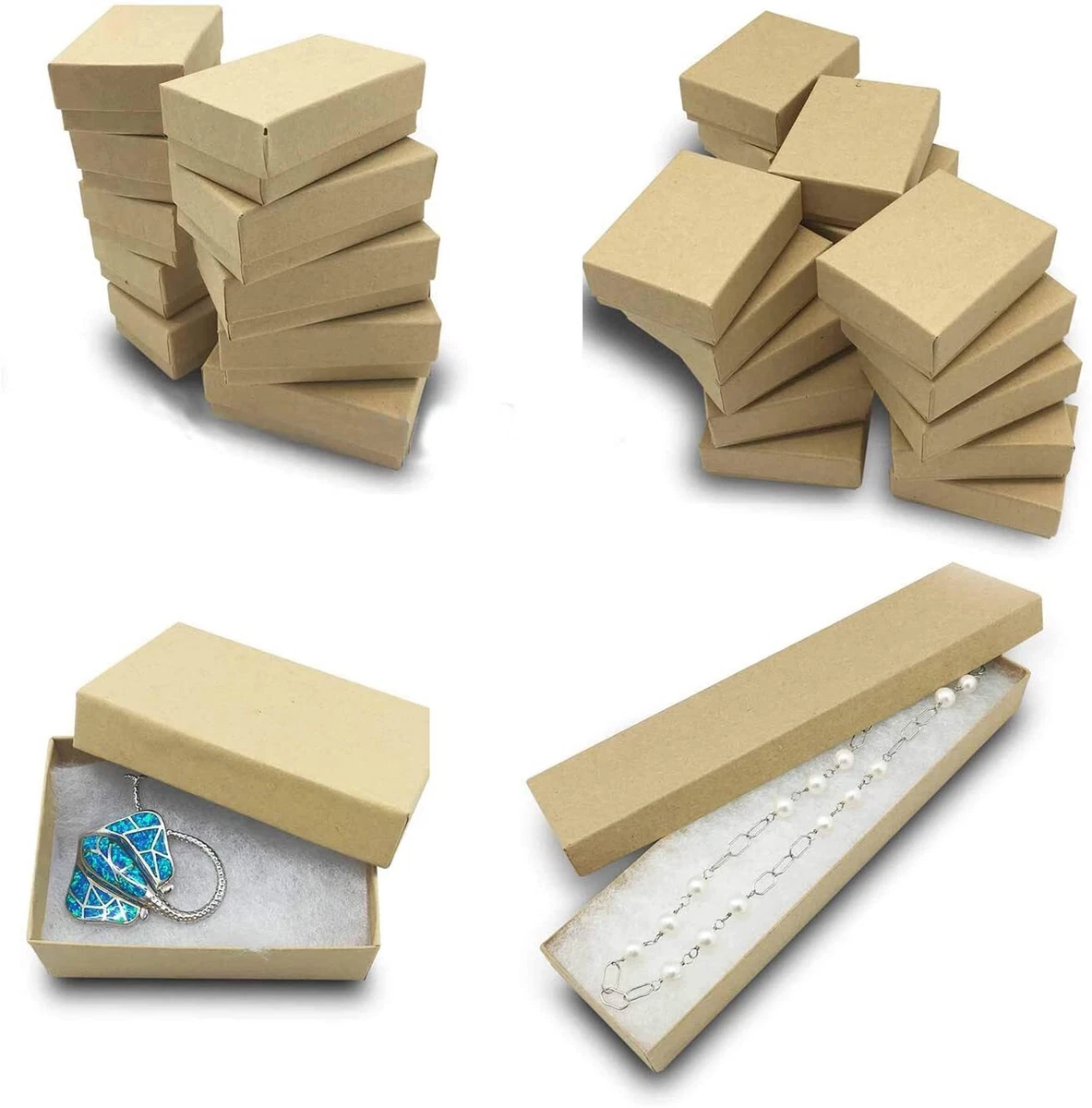BULK Kraft Paper Jewelry Gift Boxes with Cotton Fill Padding