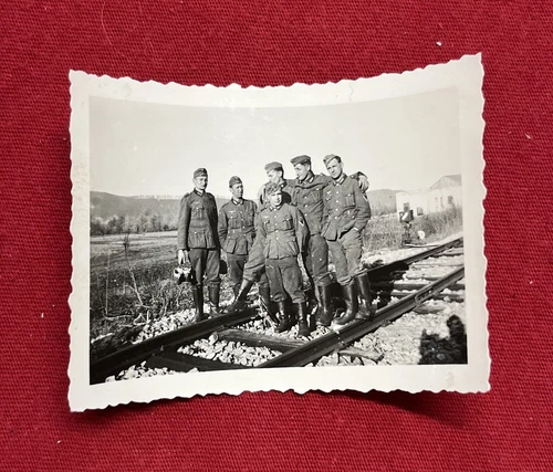WW2 WWII Original German Military wartime Photo Soldiers On Railroad Tracks