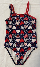 OP Girl Swimsuit Blue/Red Polka Dot Hearts Size 5T Blue