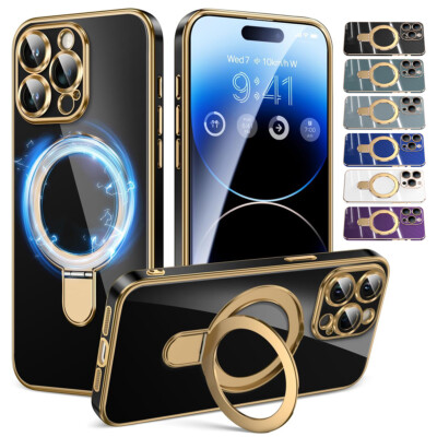For iPhone 15 14 13 12 Pro Magsafe Magnetic Kickstand Plating Slim Back Case