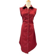 Pilcro Anthropologie Red Sleeveless Shirt Dress Button Front Collared Sz 4 Midi