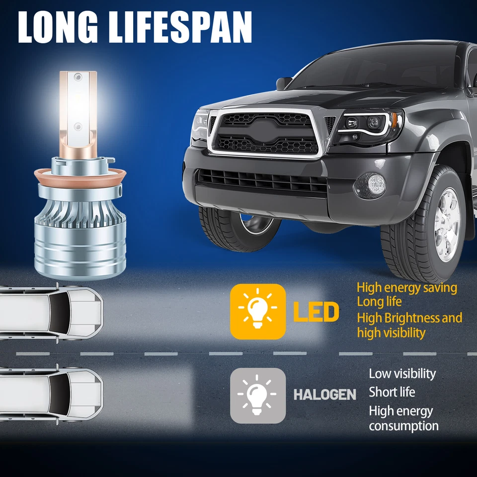 For Toyota Tacoma 2005-2011 Pair LED Tube Black Projector Headlights Headlamps - Image 3 of 4