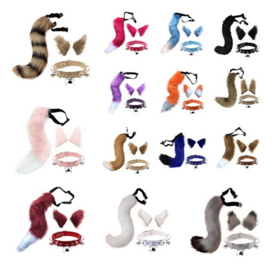 Kunstfell Katzenohren Haarspange pelziger Wolf Fuchsschwanz Set Halskette Verkleiden Cosplay
