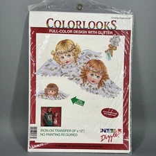 Dizzle 1995 Christmas Angels 56067 Color Iron On Transfer With Glitter Cherubs