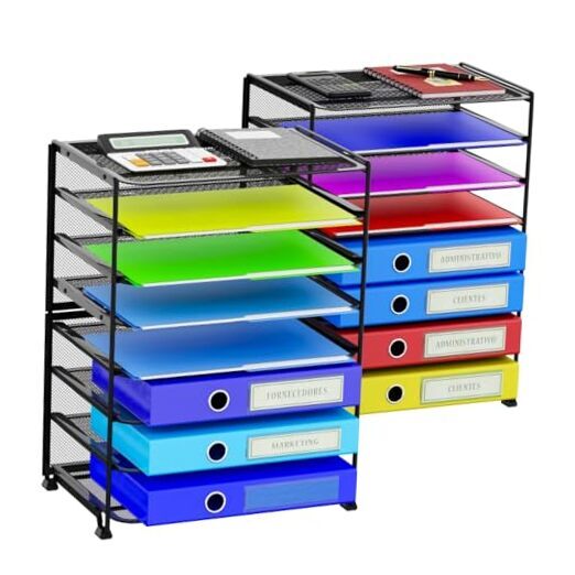 2 Pack 8 Tier Letter Tray Paper - Mesh Desk File Organizer for Office School-image