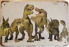 TIN SIGN 8x12 Dinosaurs T-Rex triceratops reptiles lizards laughing wall door