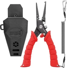 SAMSFX 7.5 inch Fishing Pliers, Stainless Steel Red Handle, Split Ring Nose 