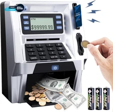 Upgraded ATM Piggy Bank for Kids,ATM Bank Machine for Real Money with Debit Card